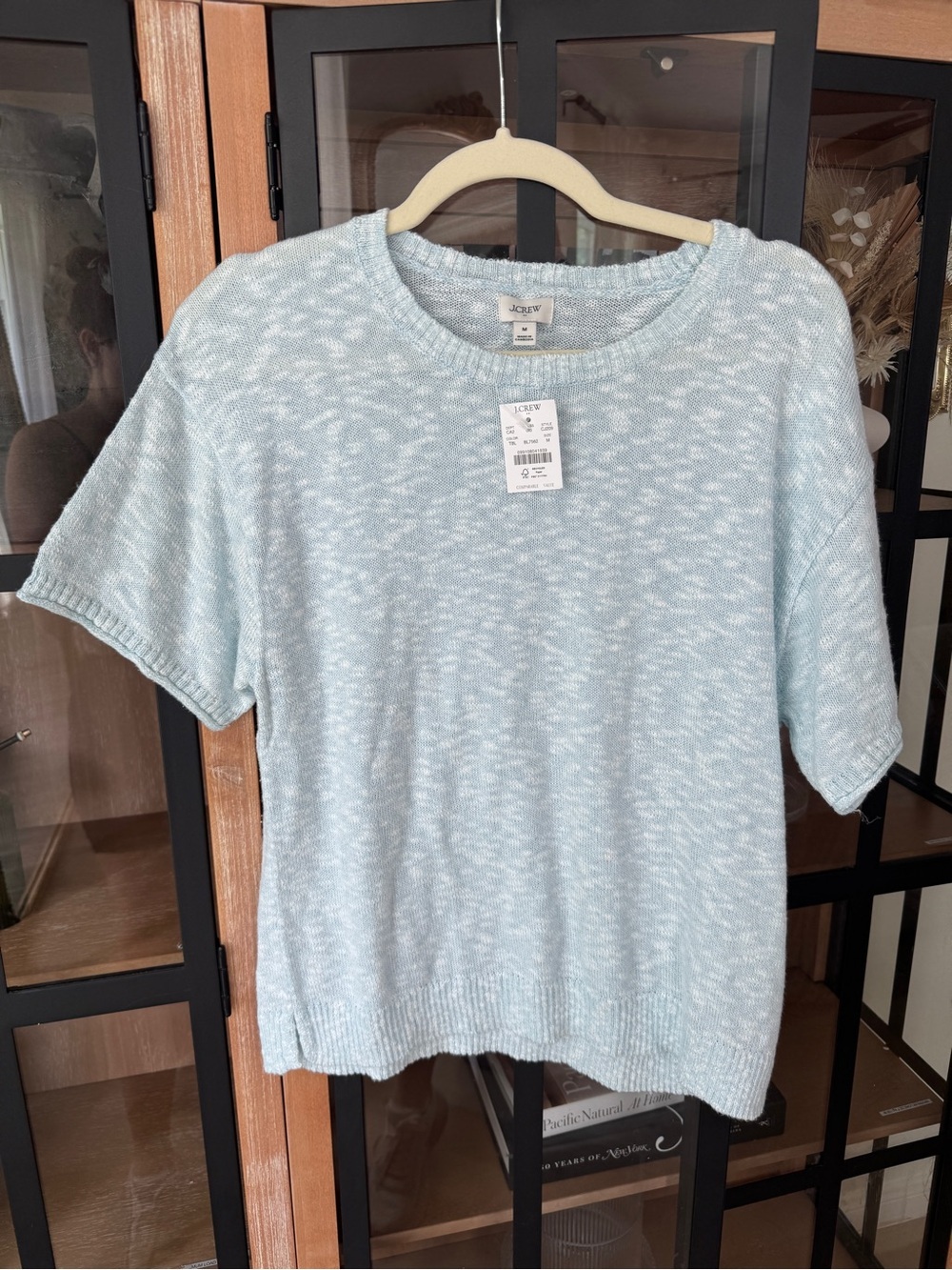 NWT J. Crew Short sleeve knit sweater top relaxed beach tinsel blue crewneck